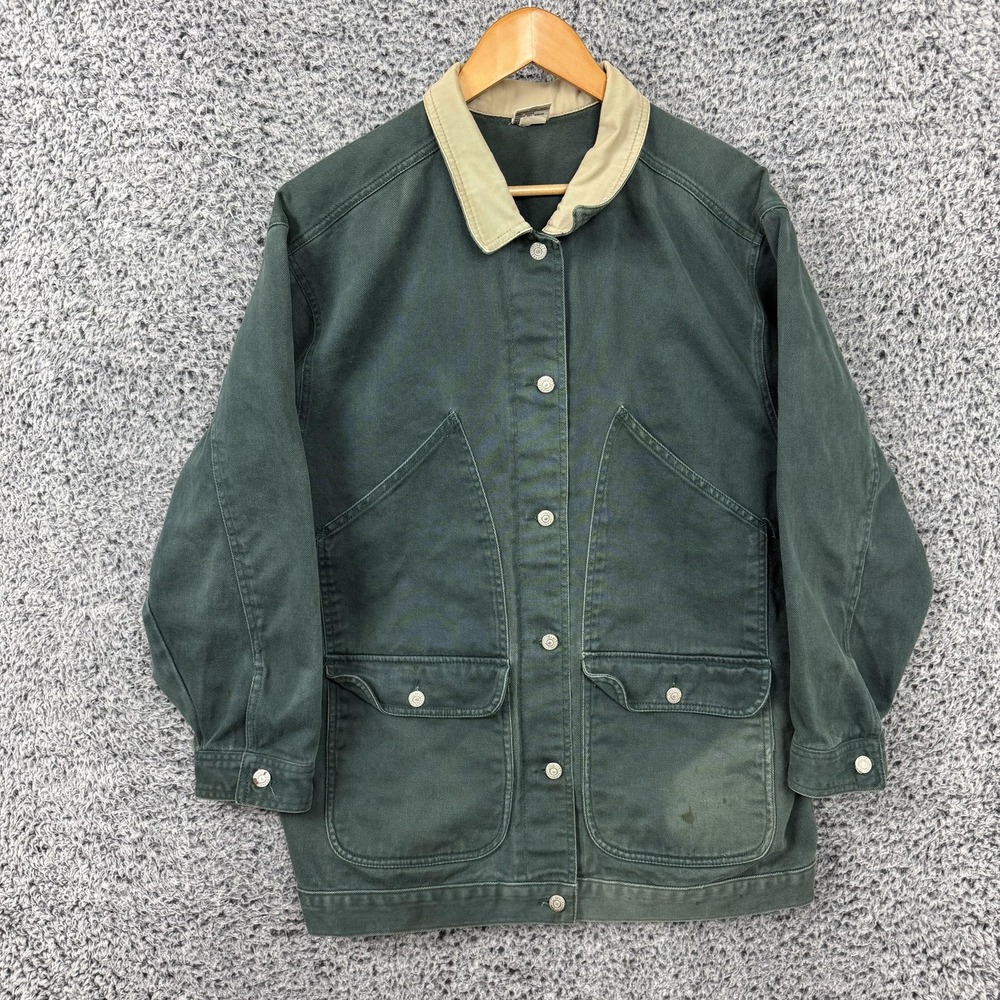 Vintage Chore Coat Womens Medium Green Canvas Barn Field Jacket Workwear Cenza
